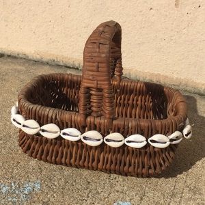 Straw Basket with Cowrie Shells